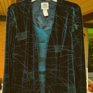 R&M Richards Teal Jacket Attached Mock Tee Evening Wear Size 10 Karen Kwong